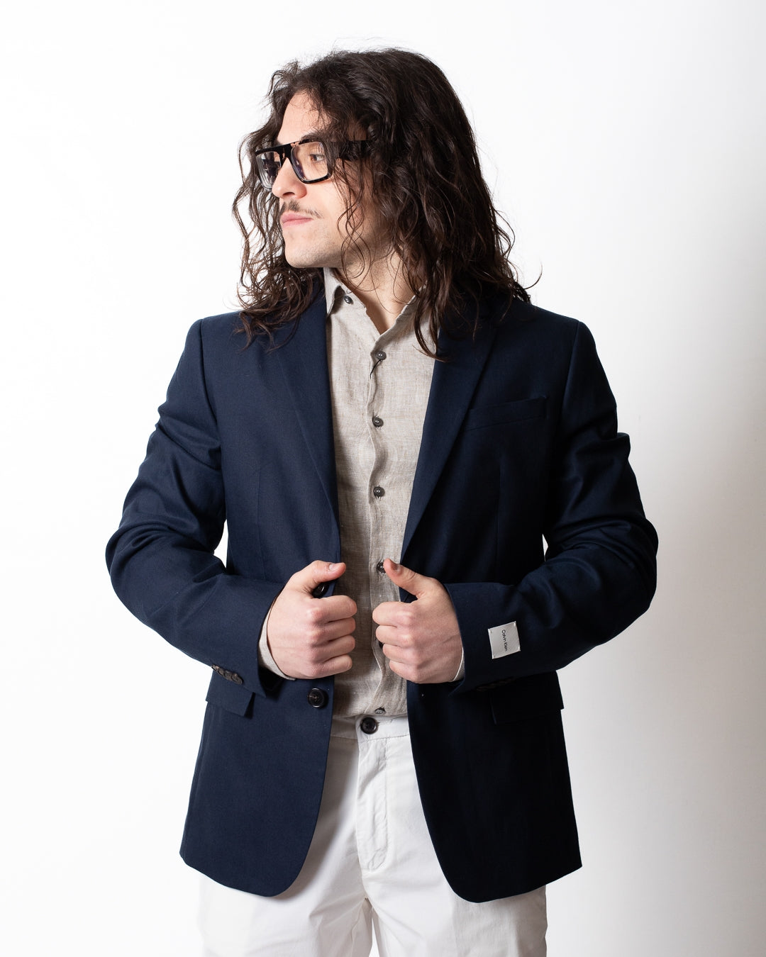 Giacca blazer Calvin Klein monopetto in misto lino uomo