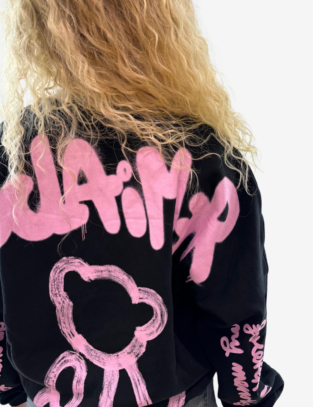 Felpa Disclaimer girocollo con logo e orso sul retro donna