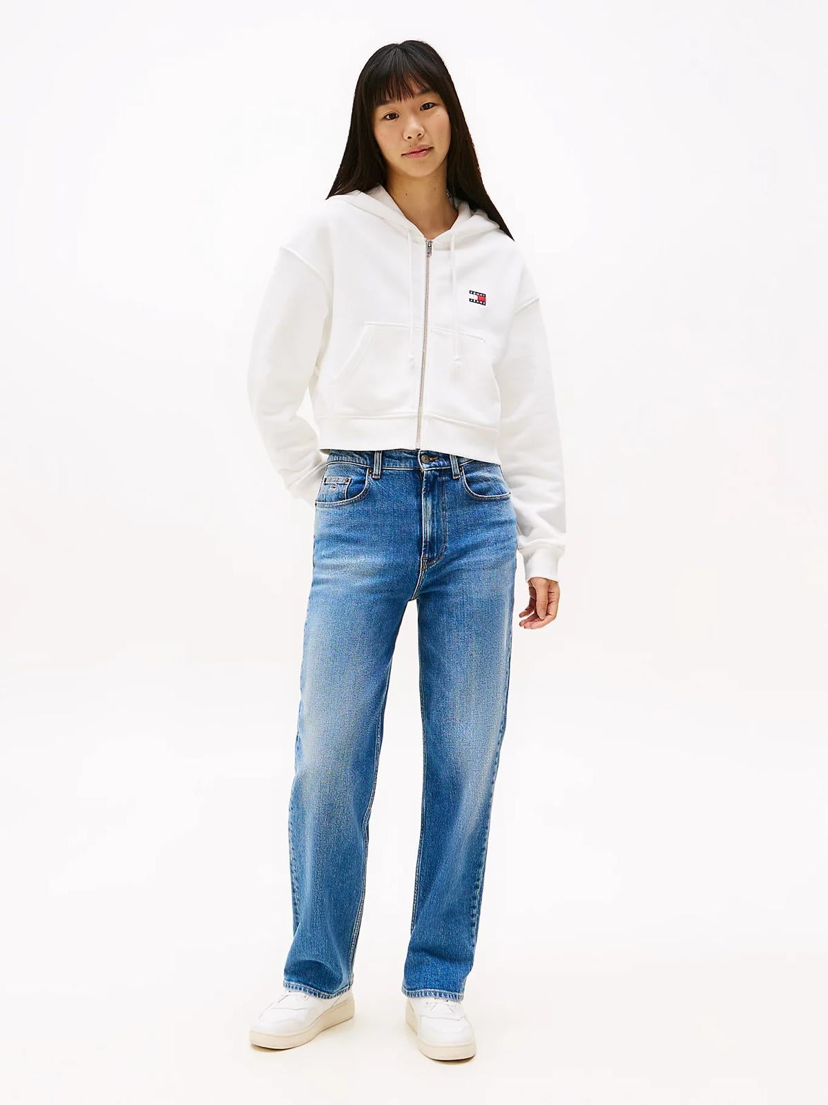Felpa Tommy Jeans cropped fullzip con cappuccio donna