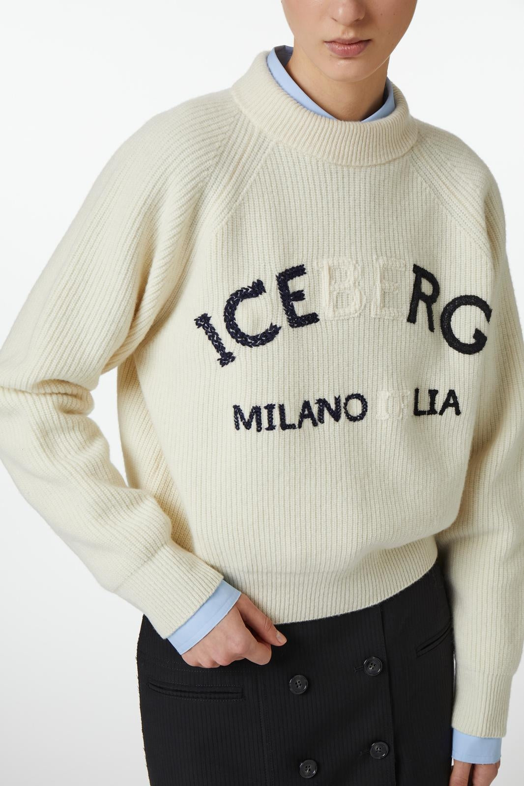 Maglia Iceberg in lana con logo ricamato donna