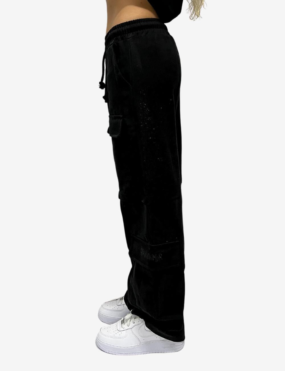 Pantalone Disclaimer cargo con glitter all-over donna