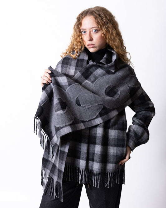 Sciarpa Iceberg in lana motivo tartan con frange e logo