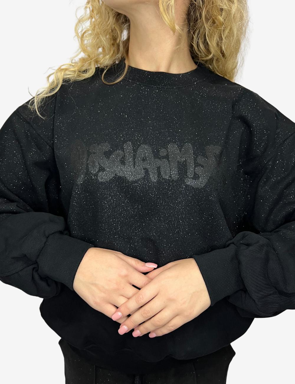 Felpa Disclaimer girocollo con brillantini e logo donna