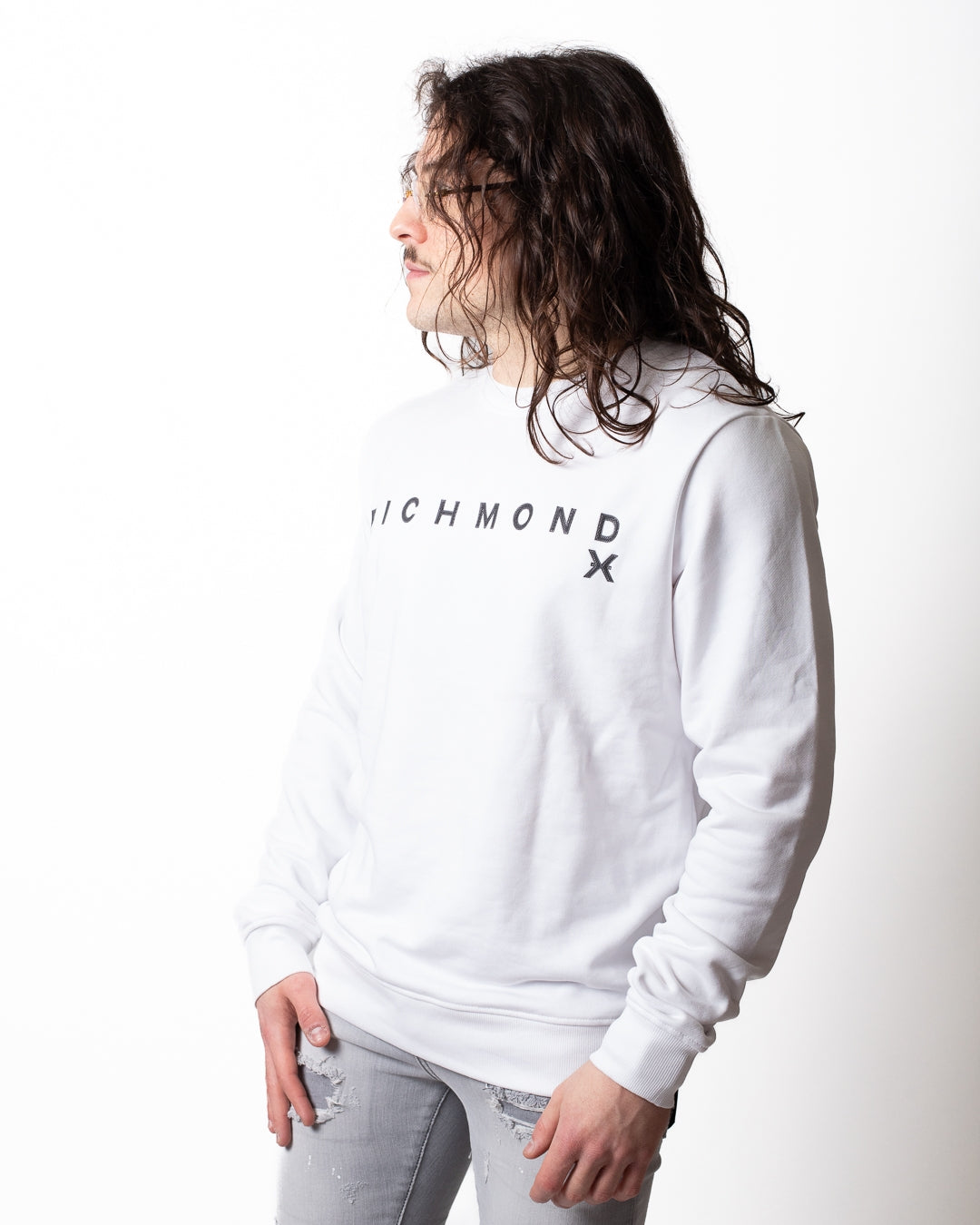 Felpa Richmond X girocollo con logo in rilievo uomo