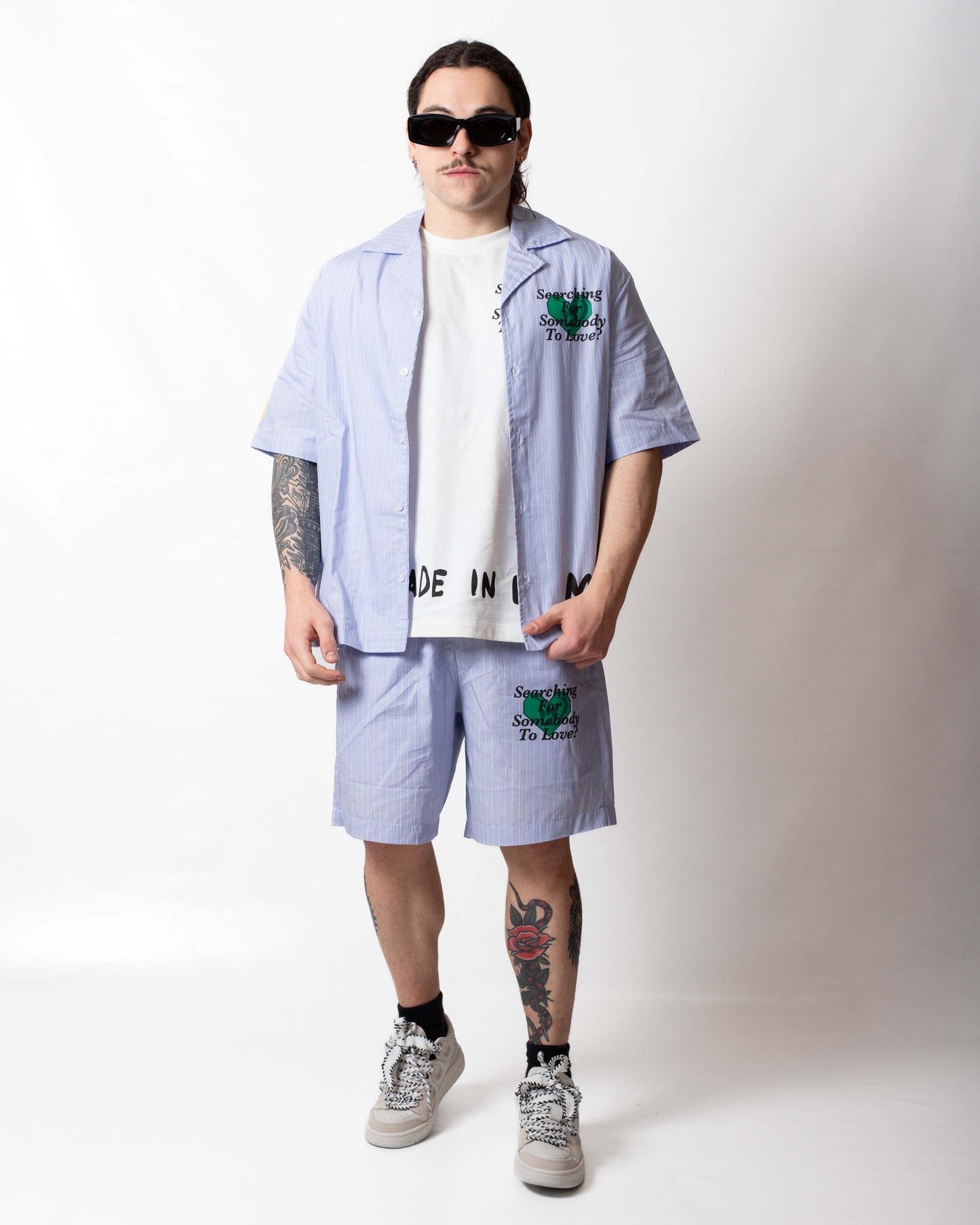 Short Barrow in popeline a strisce con stampe uomo