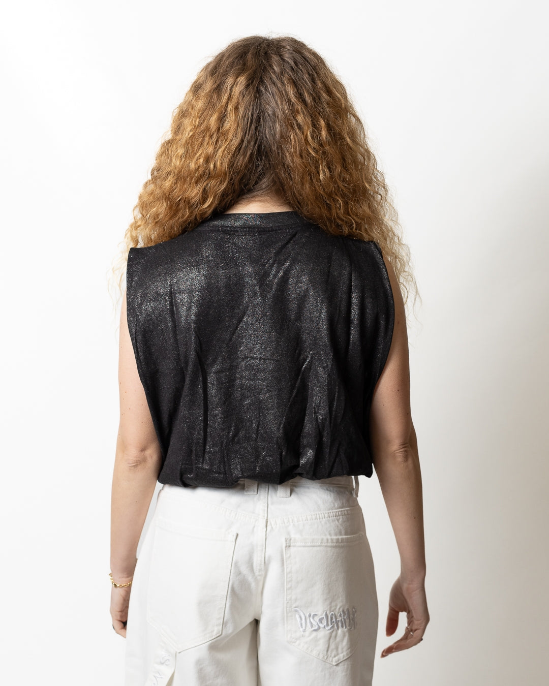 Canotta Disclaimer cropped glitterata donna