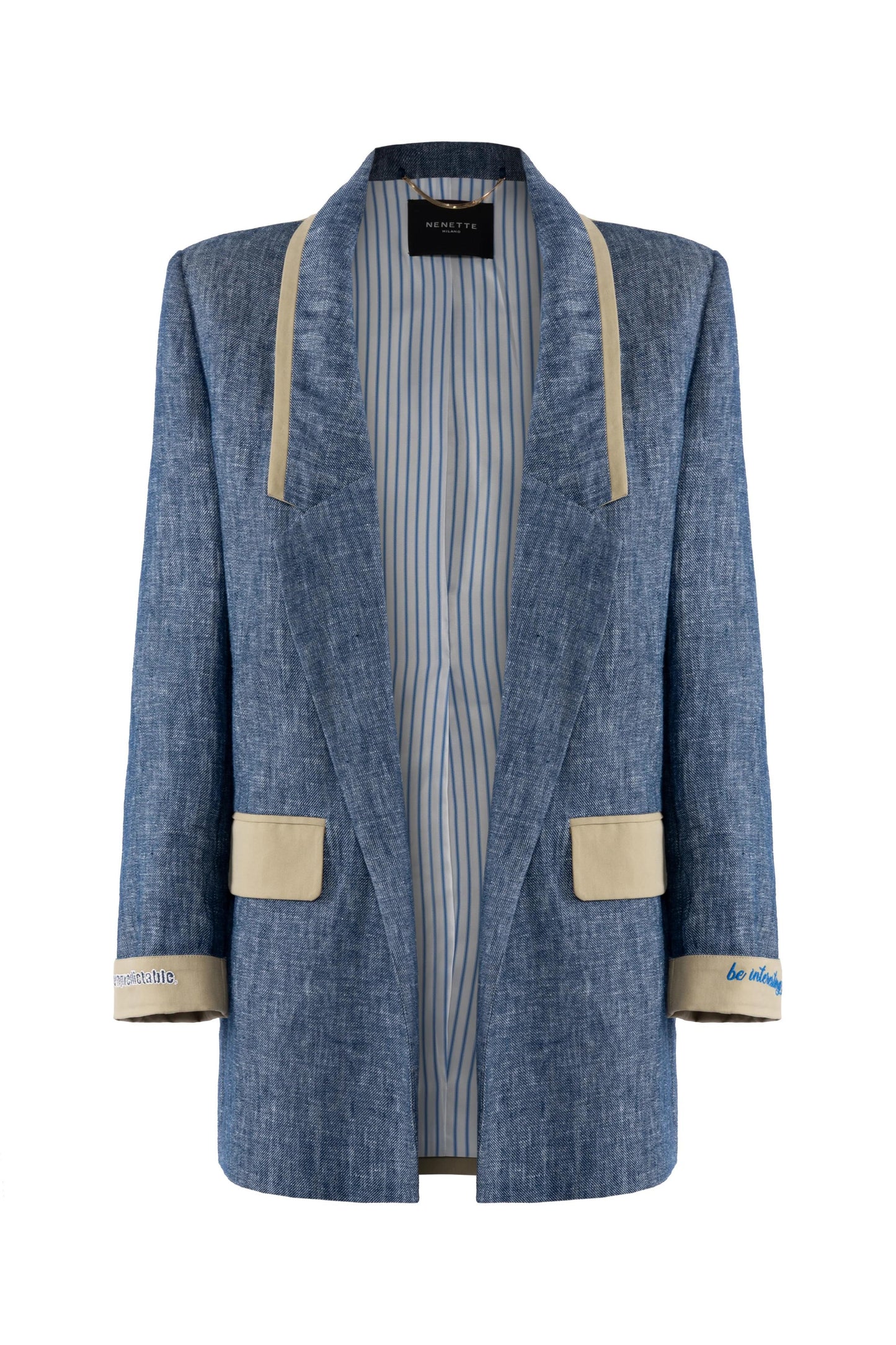 Giacca blazer Nenette monopetto in lino effetto denim donna