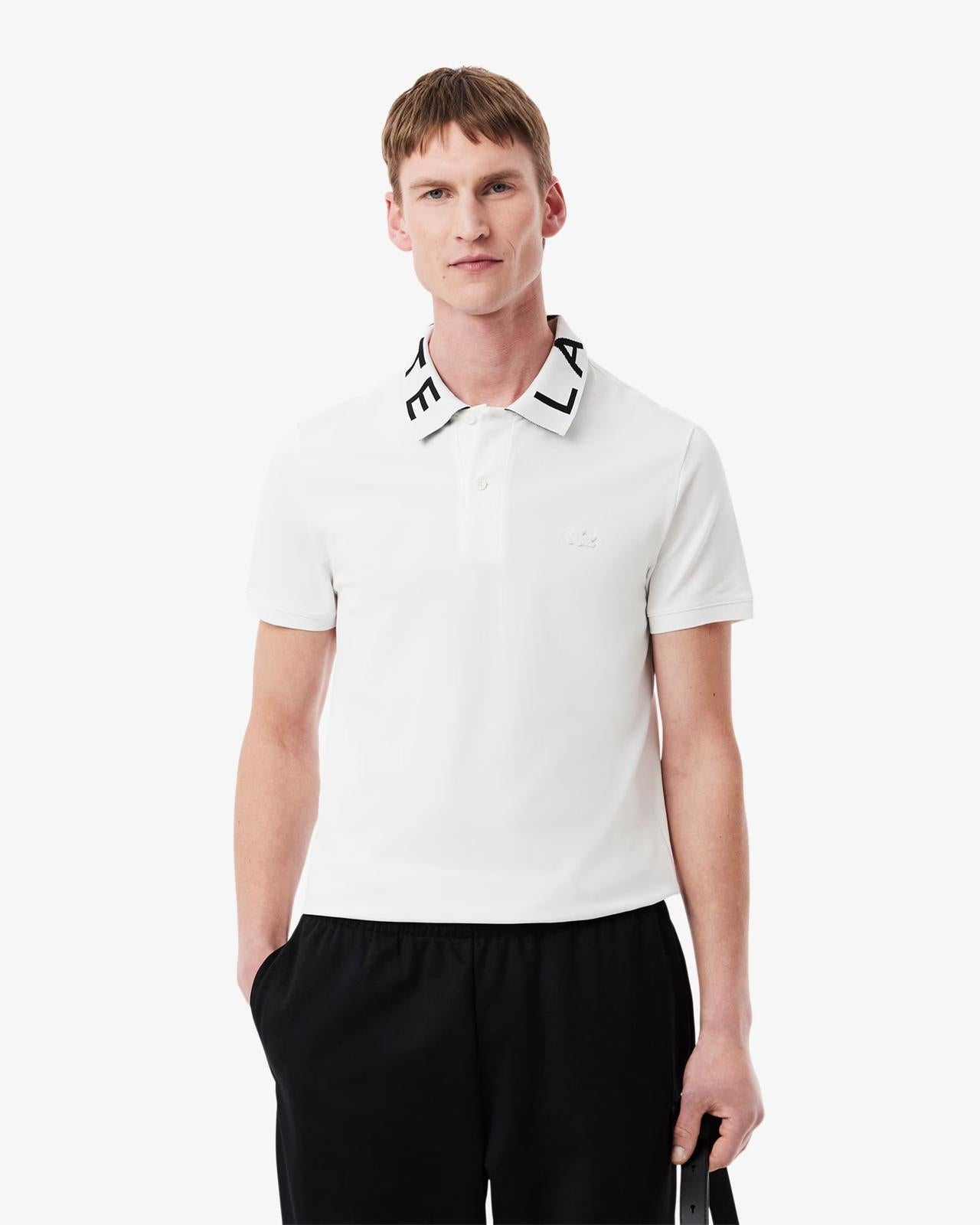 Polo Lacoste con logo sul colletto a contrasto jacquard
