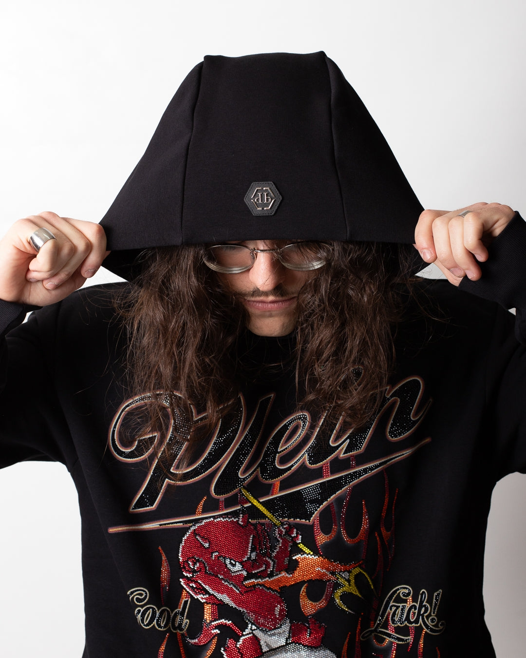 Felpa Philipp Plein con cappuccio "Little Devil Crystal" uomo