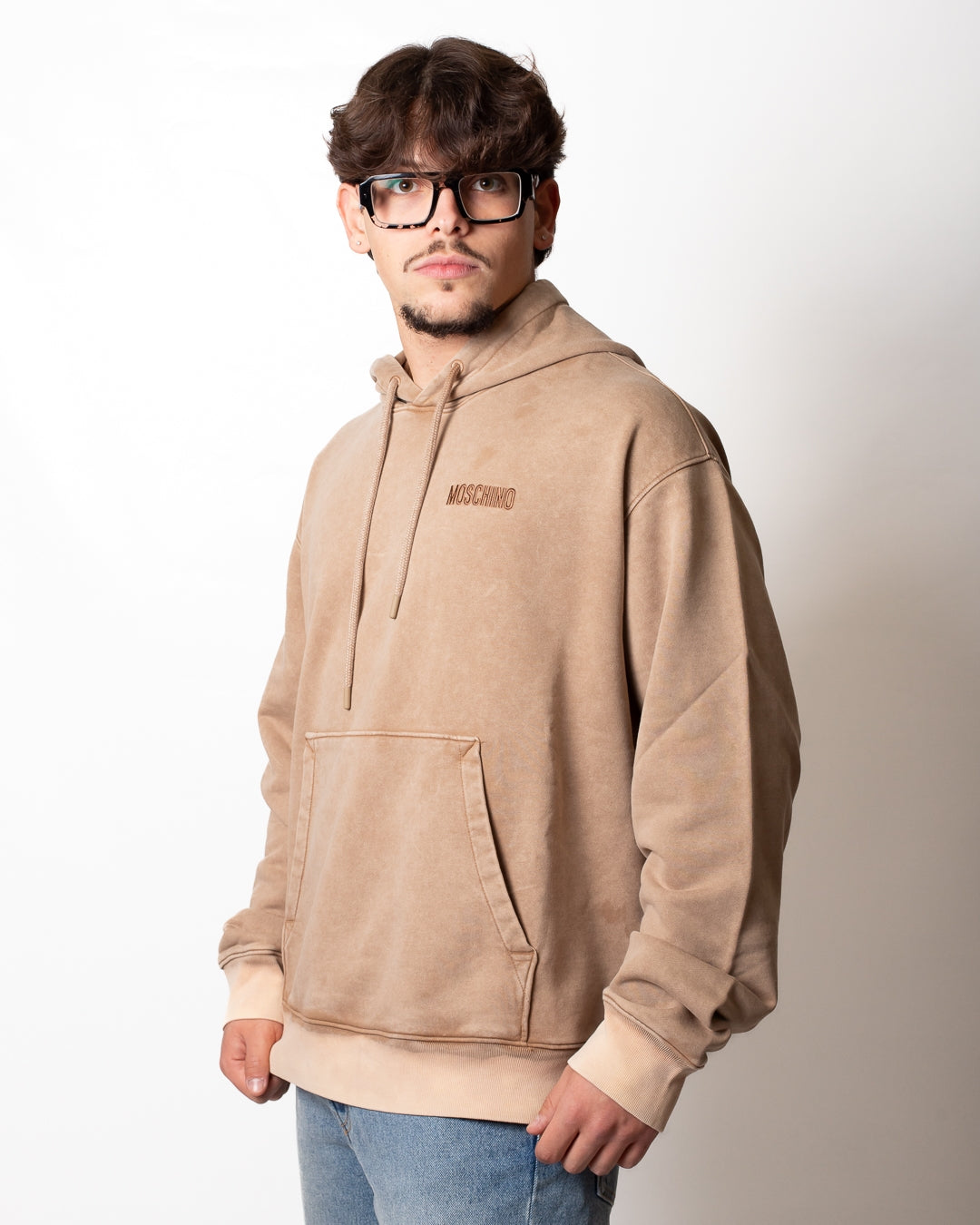 Felpa Moschino "Smiley" con cappuccio e borchie