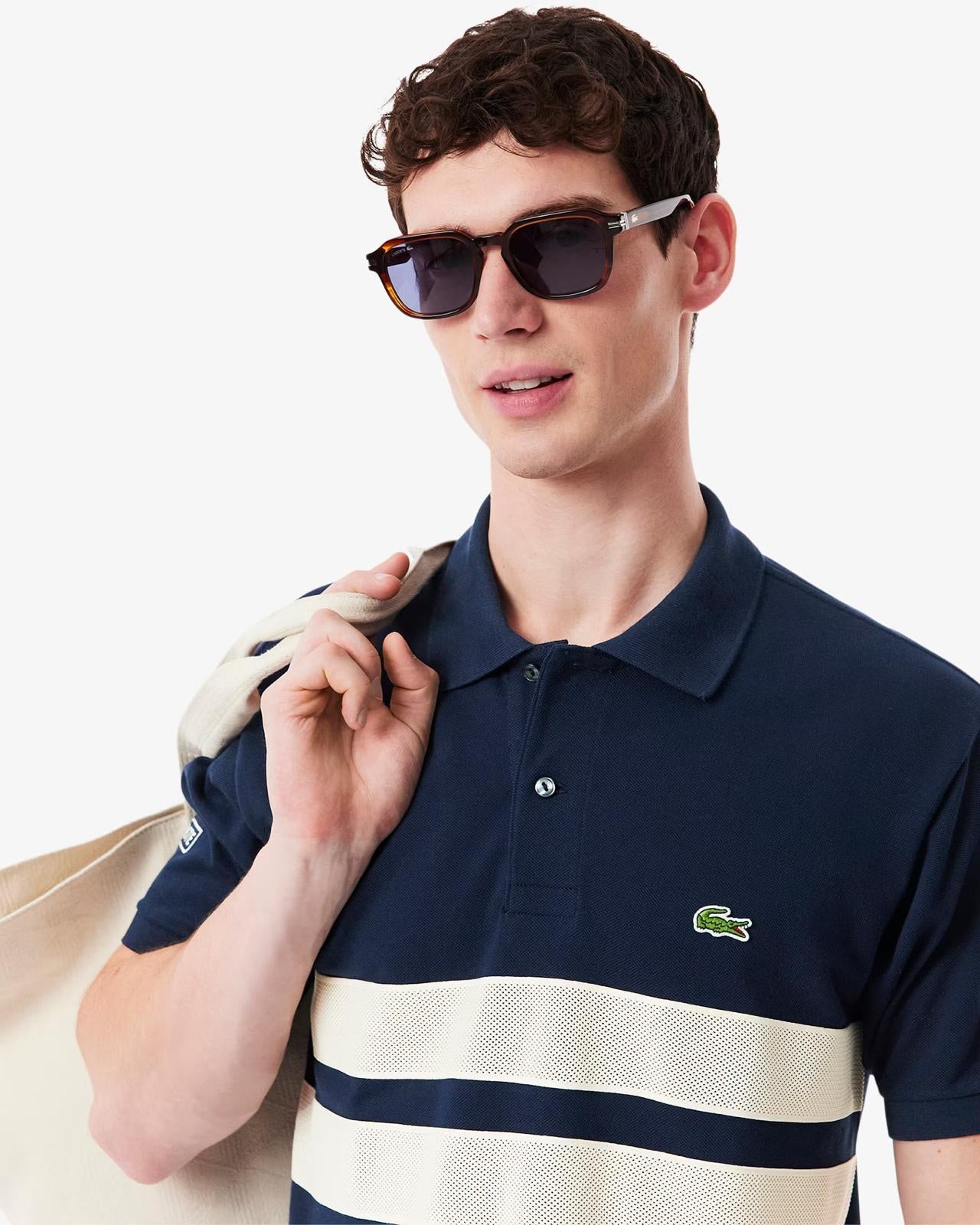 Polo Lacoste classic in petit piqué con bande a contrasto uomo
