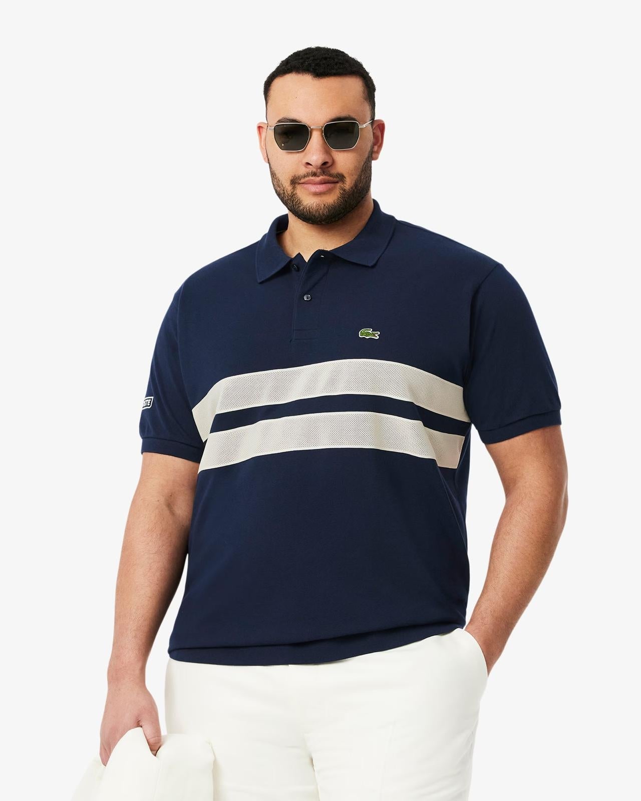 Polo Lacoste classic in petit piqué con bande a contrasto uomo