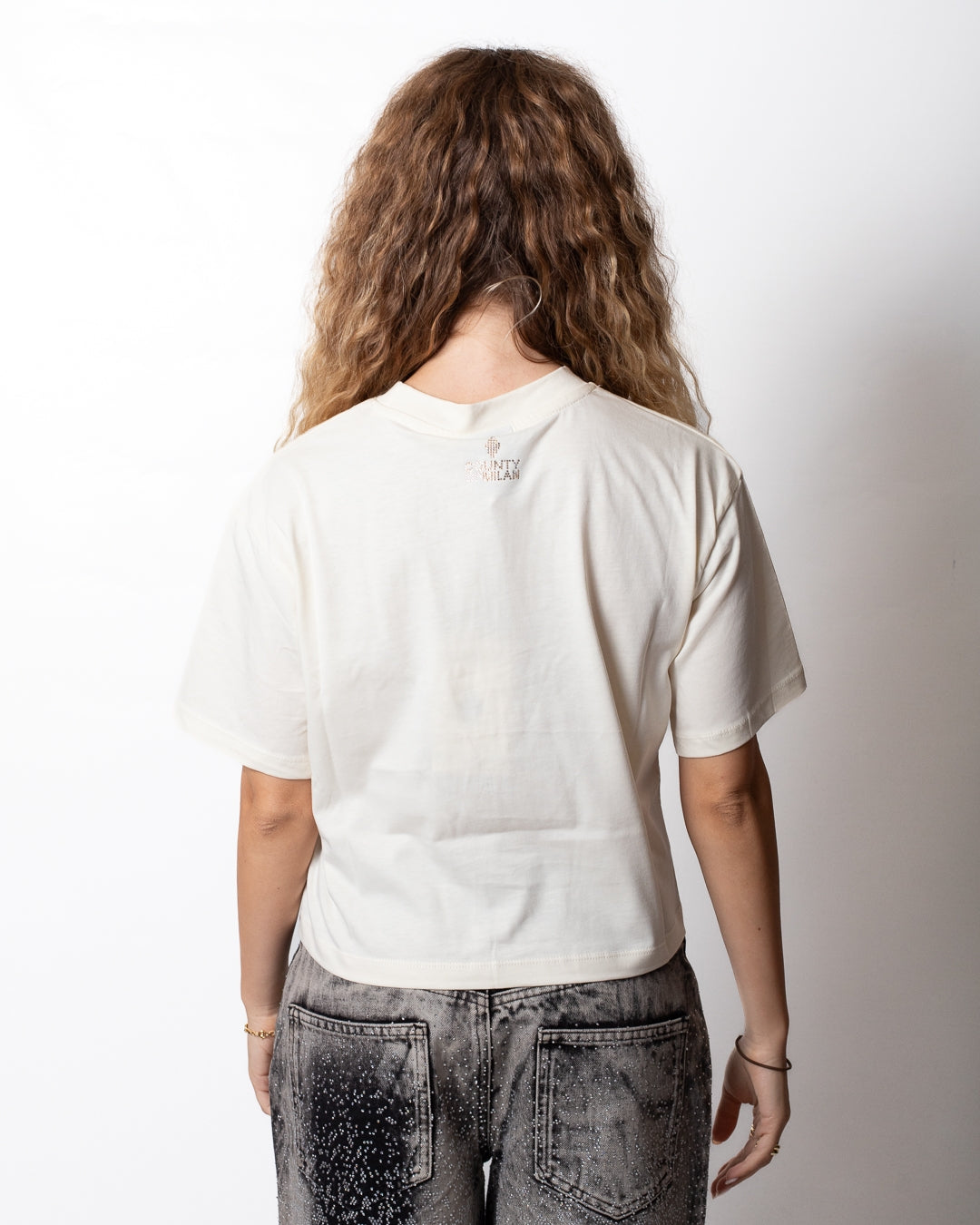 T-Shirt Marcelo Burlon cropped con strass donna