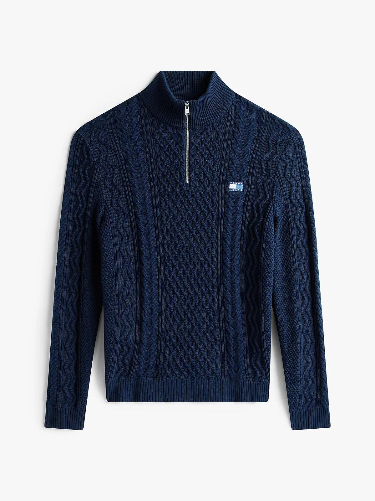 Maglia Tommy Jeans mezza zip con ricami intrecciati uomo