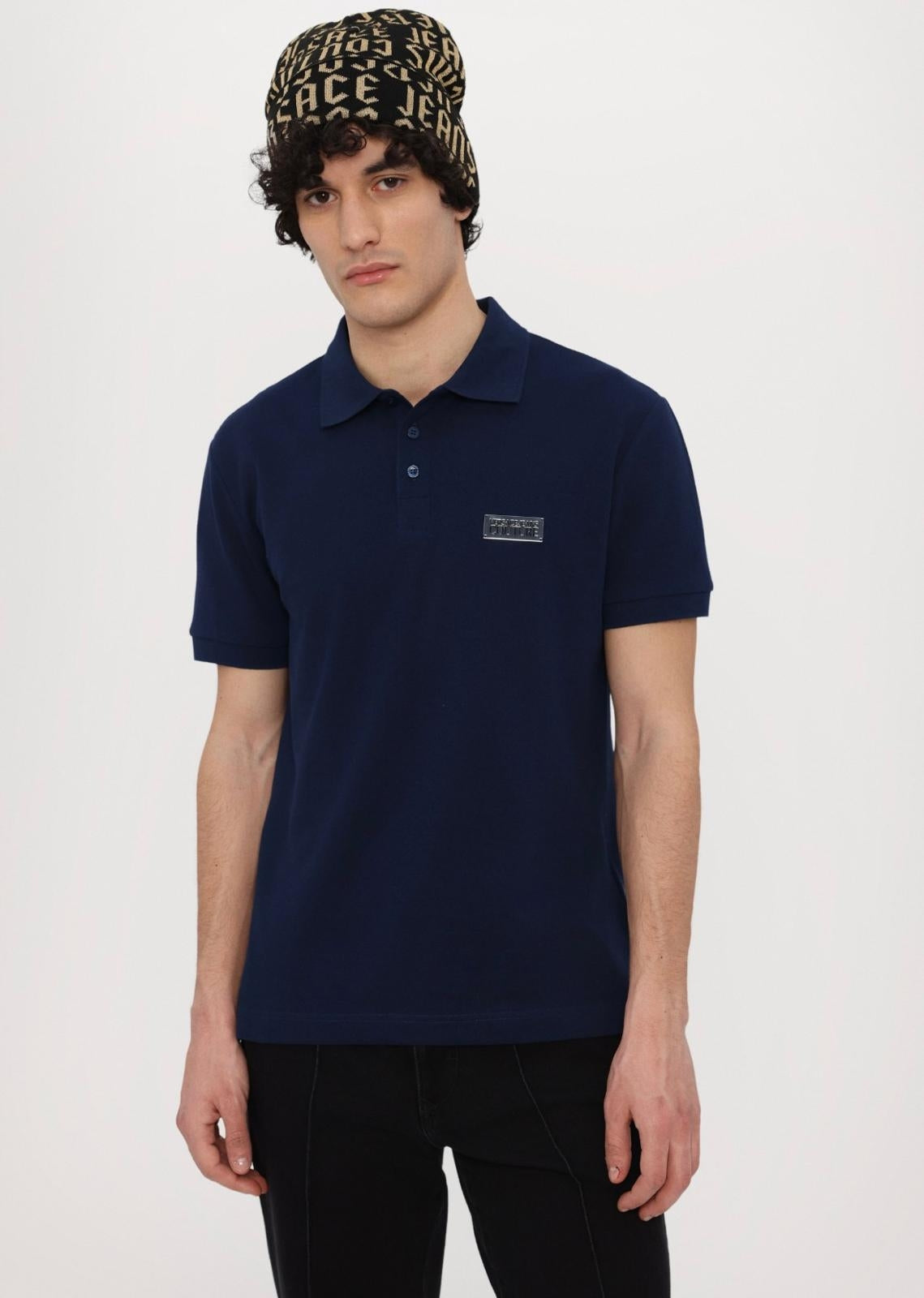 Polo Versace Jeans Couture in pique con logo in metallo uomo