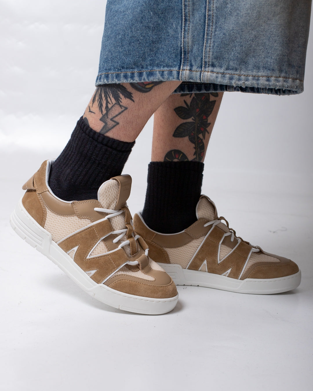 Sneakers Moschino in rete con dettagli in camoscio uomo