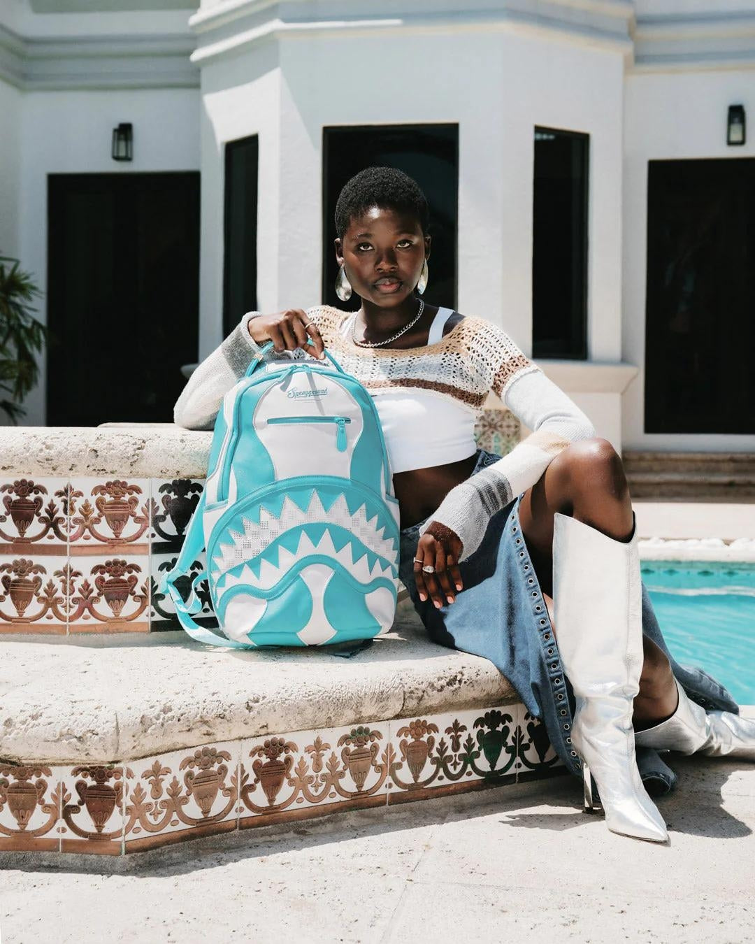 Zaino Sprayground bianco Shark central blue and white color dlxsv backpack