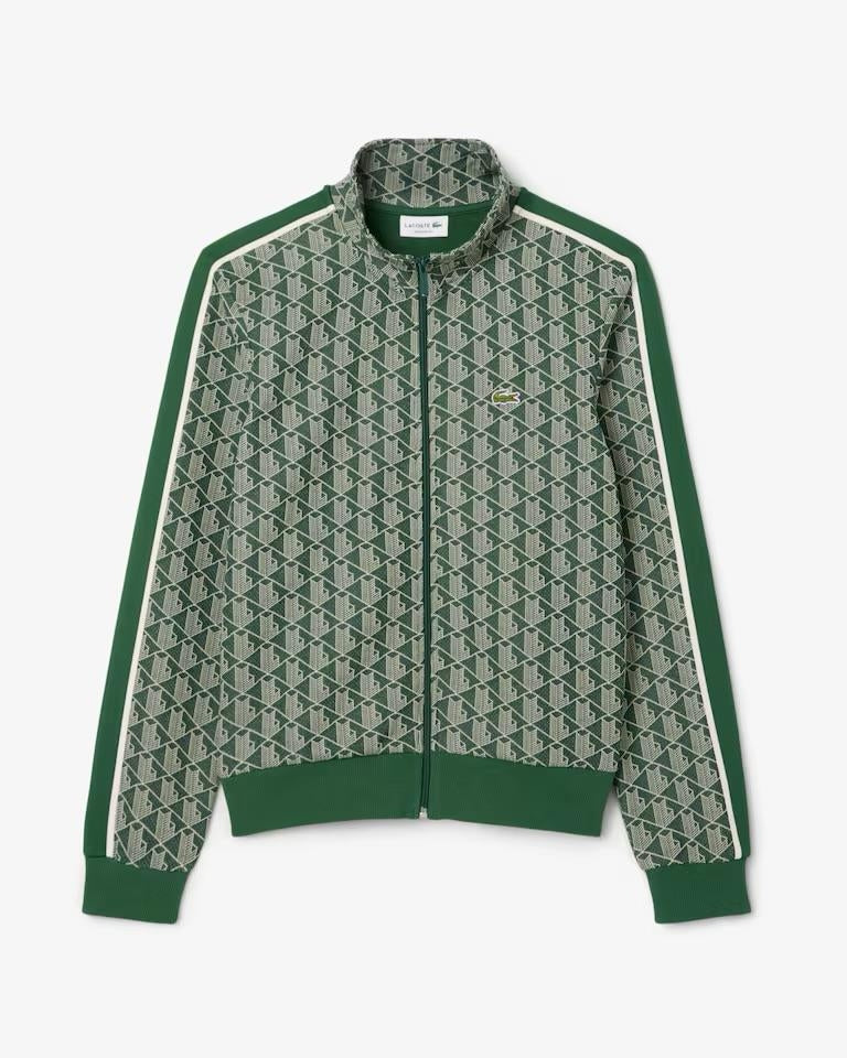 Felpa Lacoste con zip logata allover uomo