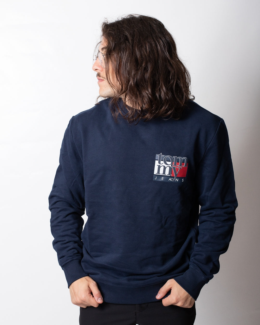 Felpa Tommy Jeans girocollo "Flag Crew" uomo