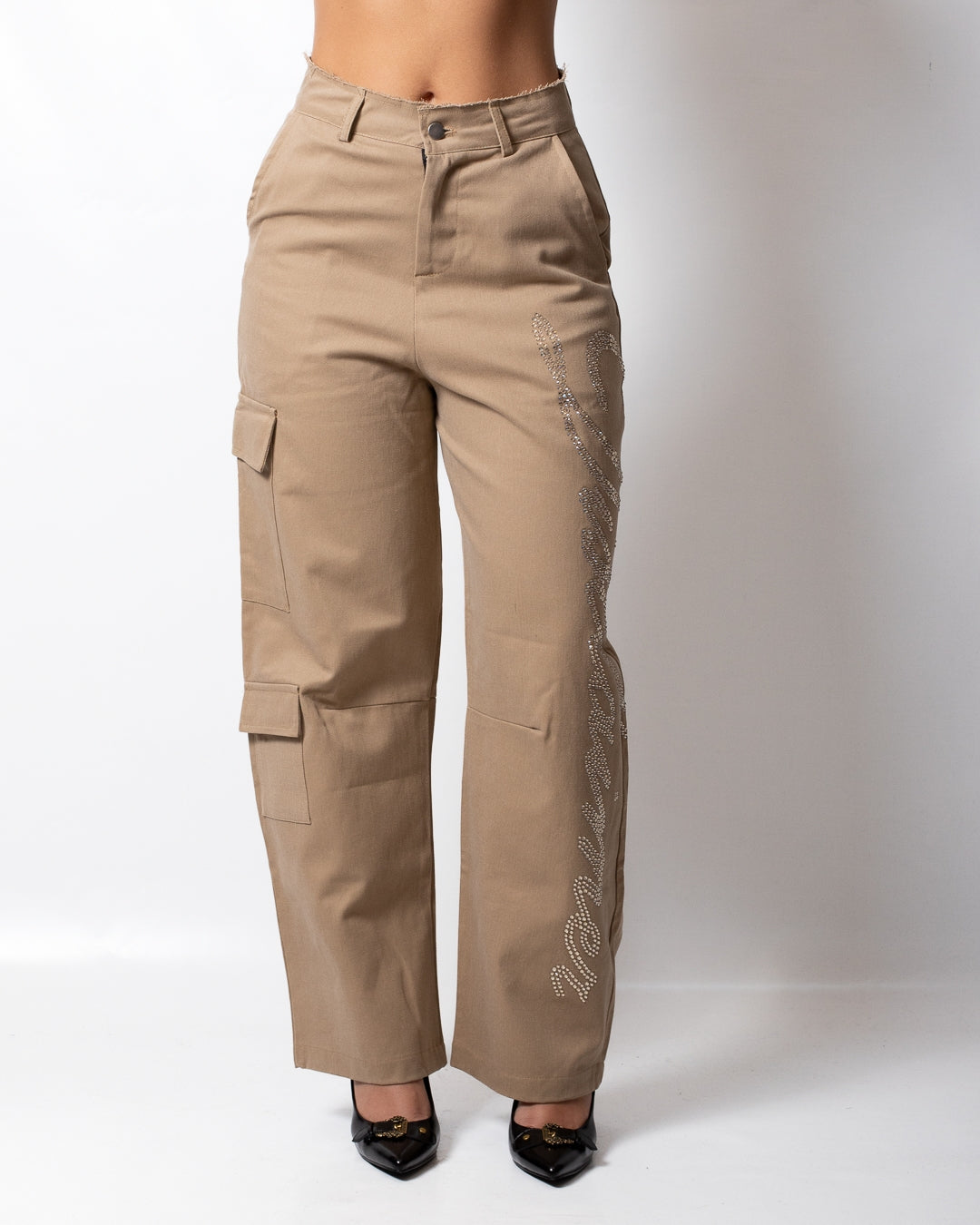 Pantalone Disclaimer cargo con logo signature donna