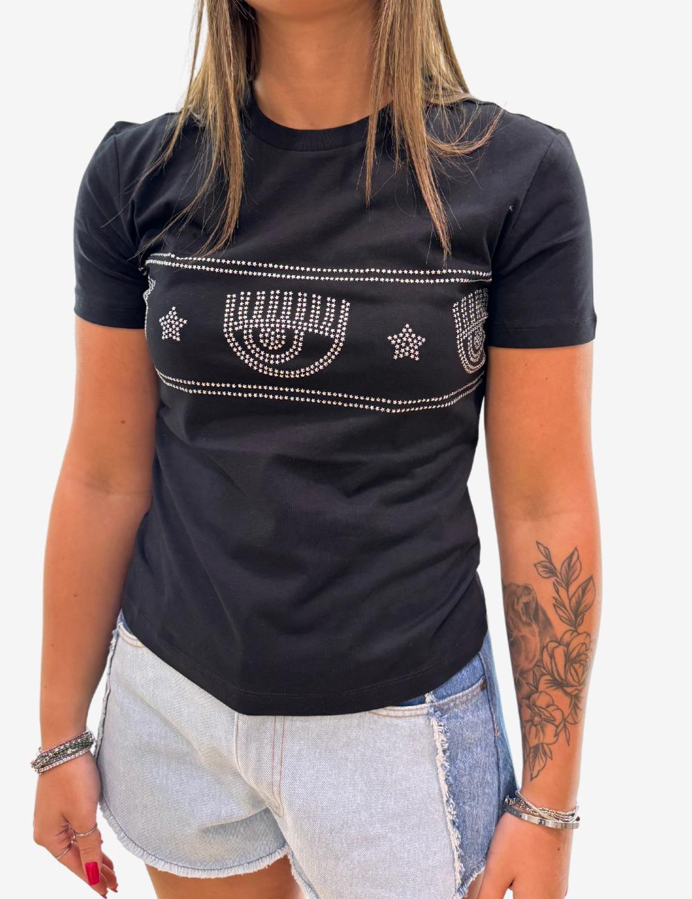 T-Shirt Chiara Ferragni con logo "Eye Star" in borchie donna
