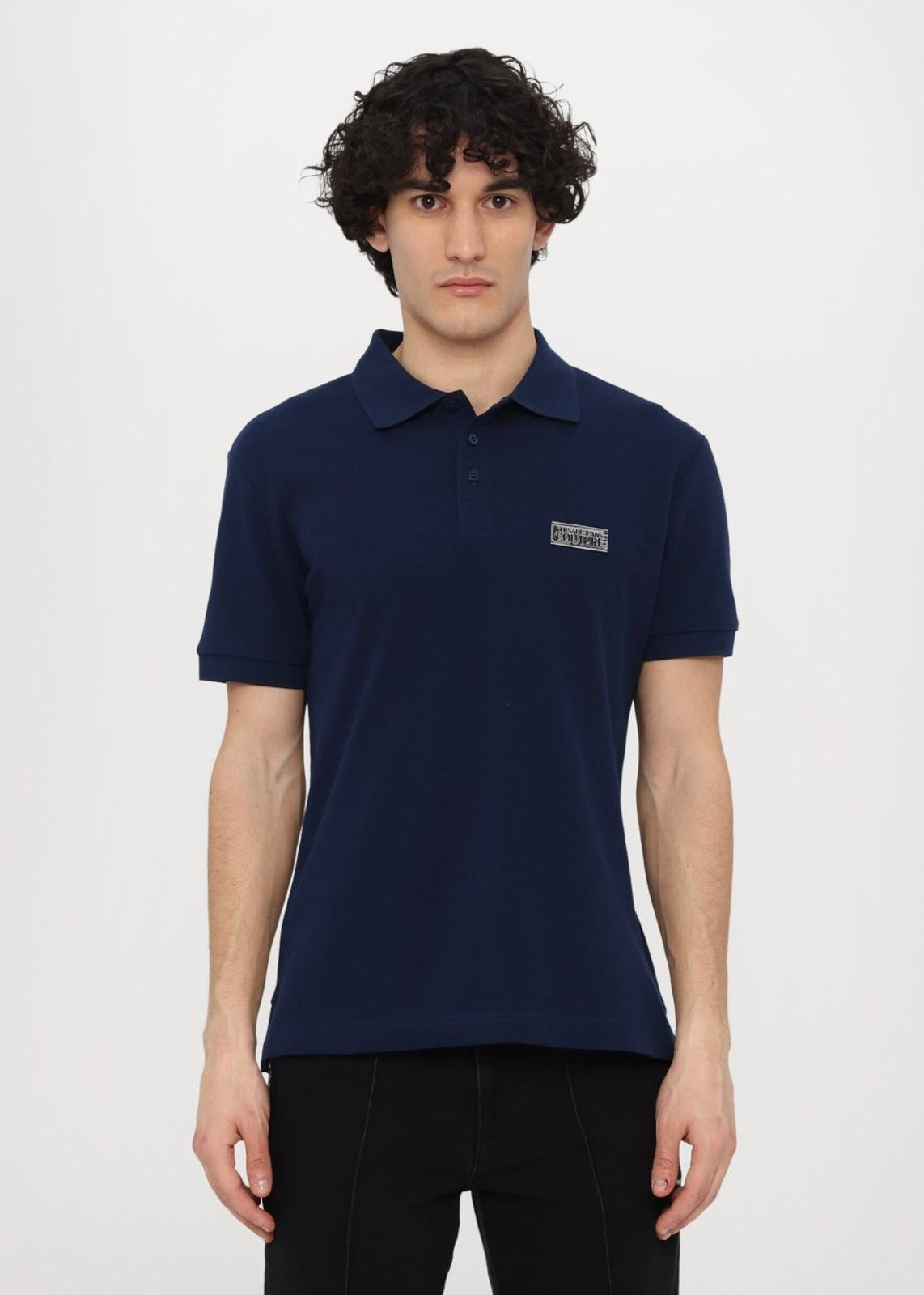 Polo Versace Jeans Couture in pique con logo in metallo uomo
