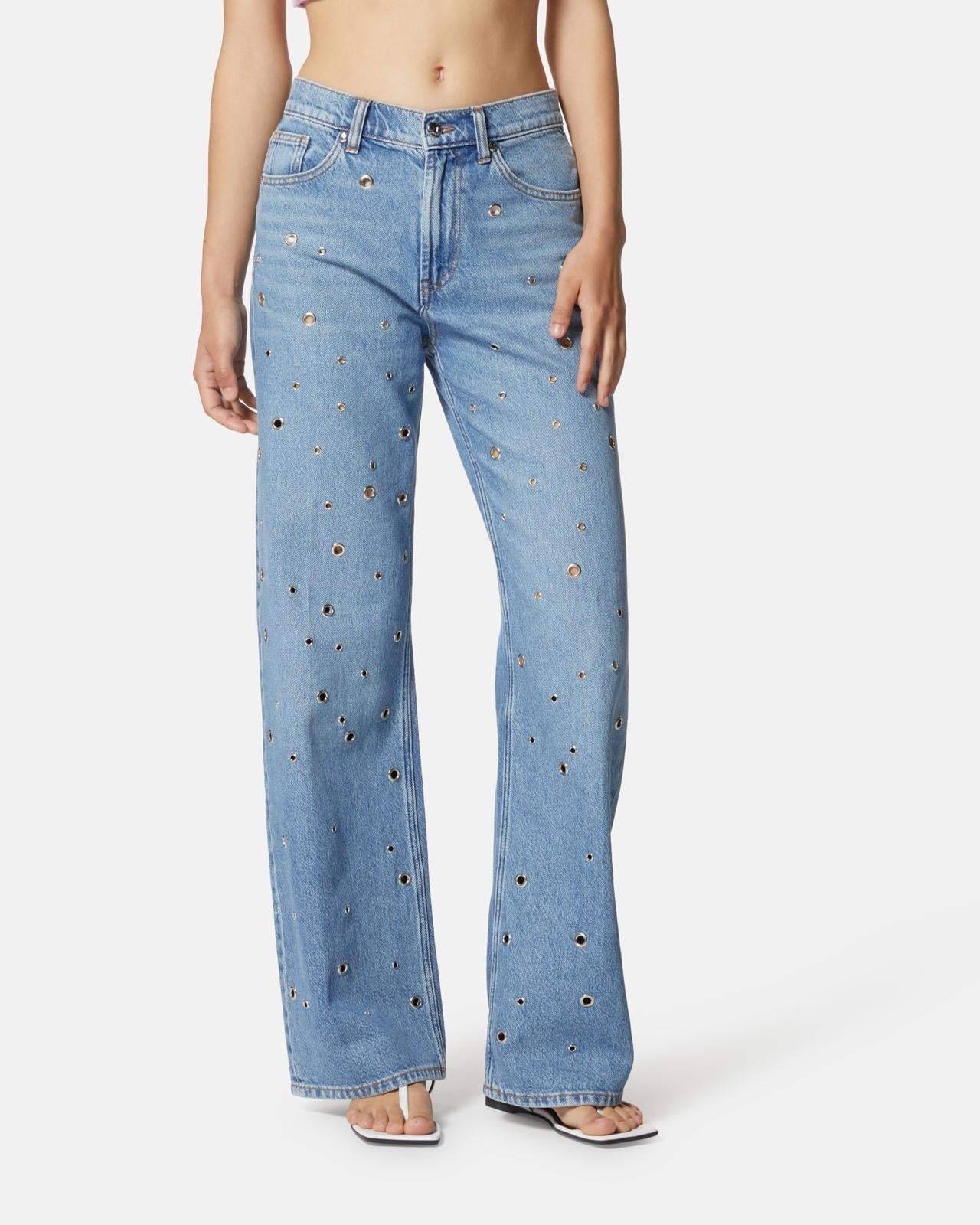 Jeans Silvian Heach a palazzo con anelli in metallo donna