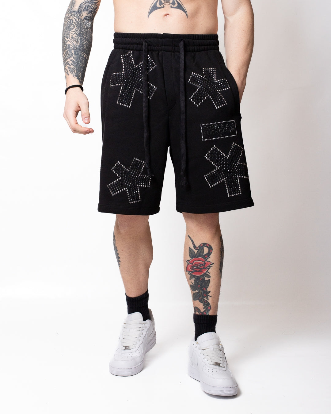 Bermuda Comme des Fuckdown in felpa con strass all-over uomo