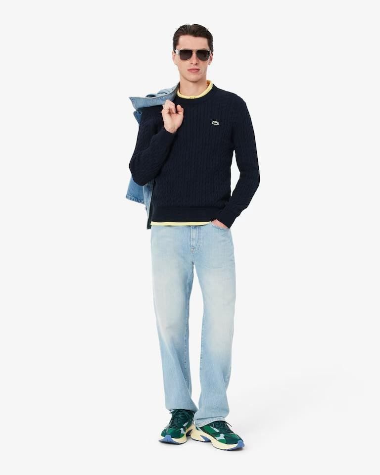 Maglia Lacoste girocollo con ricami intrecciati uomo