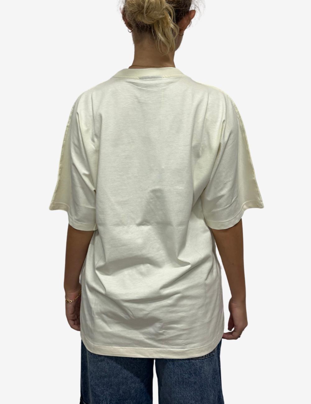 T-Shirt Disclaimer girocollo con logo leopardato donna