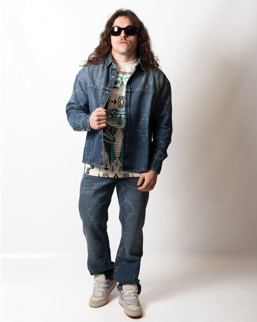 Camicia Marcelo Burlon in jeans "Logomania" uomo