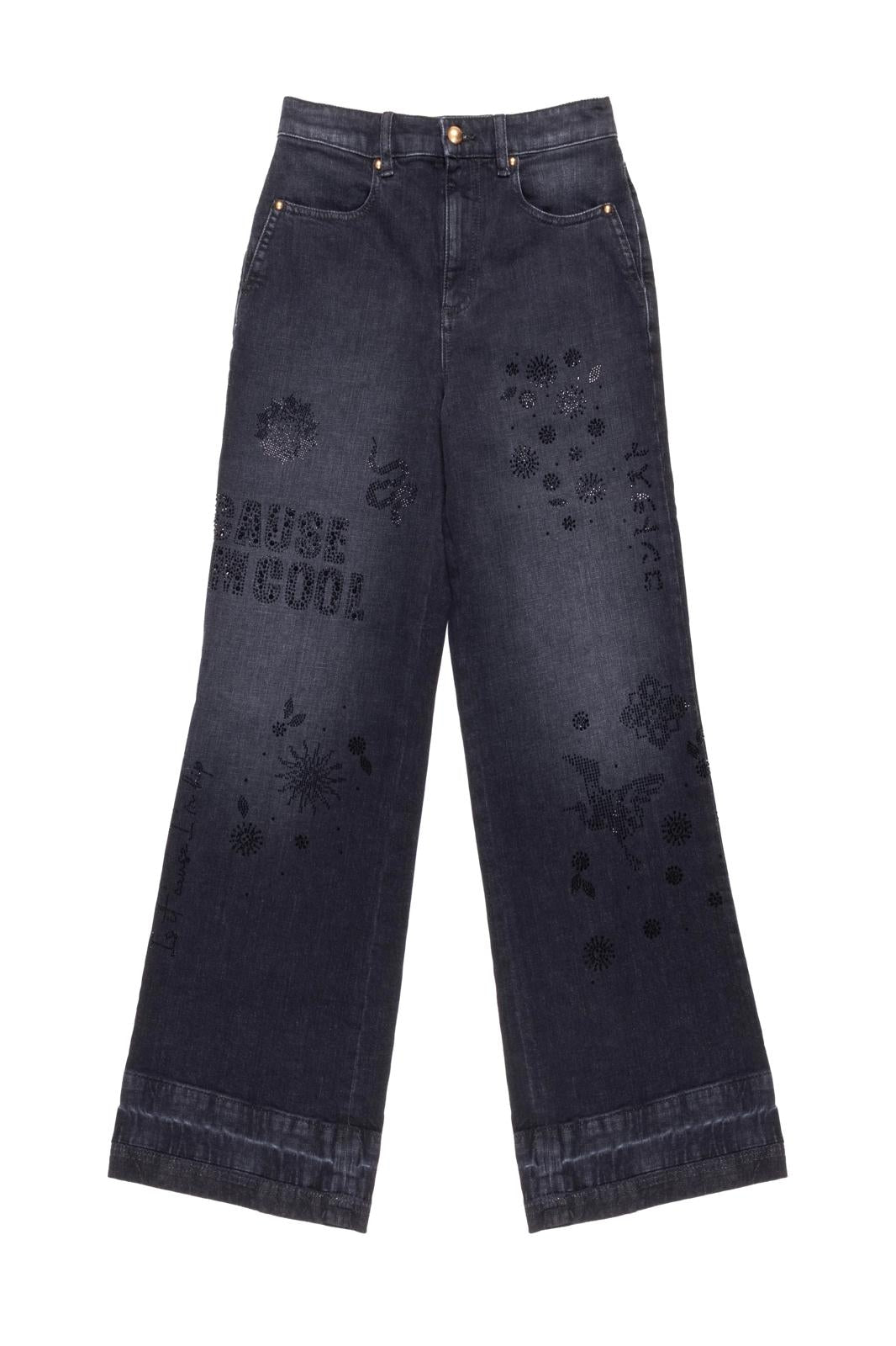 Pantalone Nenette straight in denim con strass donna