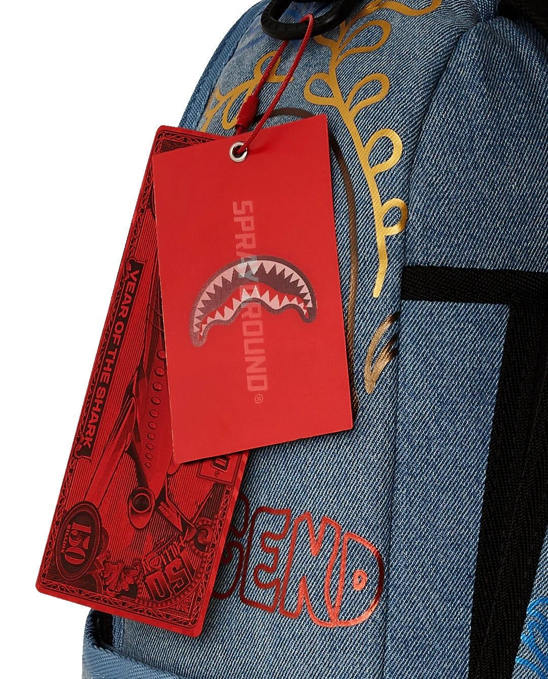 Zaino Sprayground denim Metallic printed denim shark dlxsv backpack