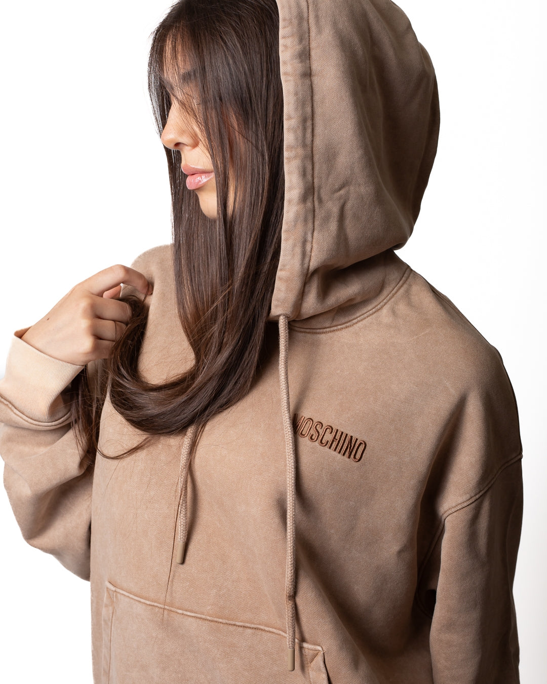 Felpa Moschino "Smiley" con cappuccio e borchie