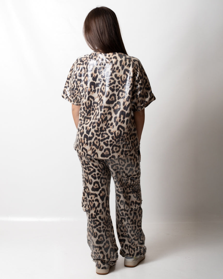 Pantalone Disclaimer cargo con paillettes all-over donna