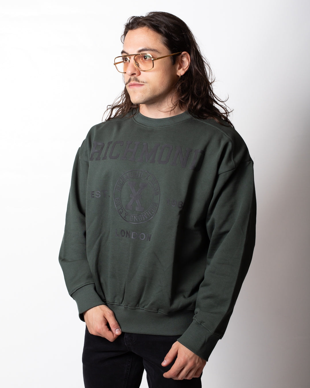 Felpa Richmond X girocollo con stampe in rilievo uomo