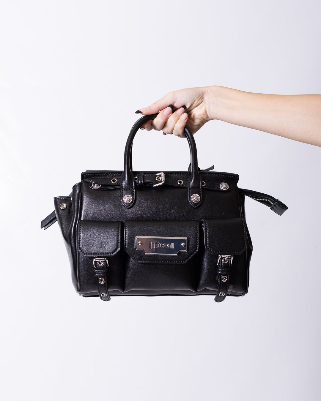 Borsa Just Cavalli in eco pelle con dettagli argento e logo