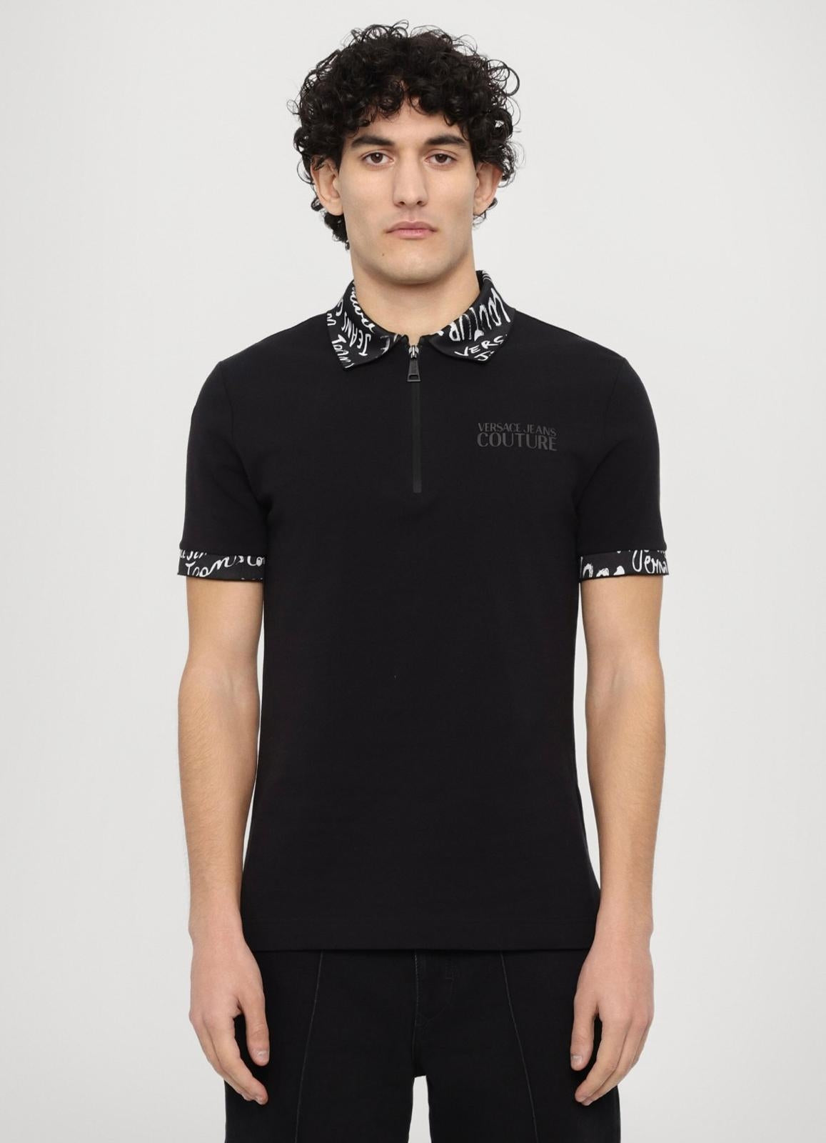 Polo Versace Jeans Couture con colletto logato e zip uomo
