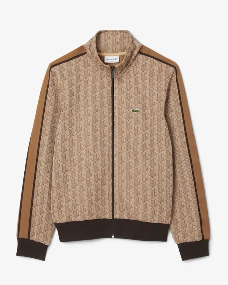 Felpa Lacoste con zip logata allover uomo