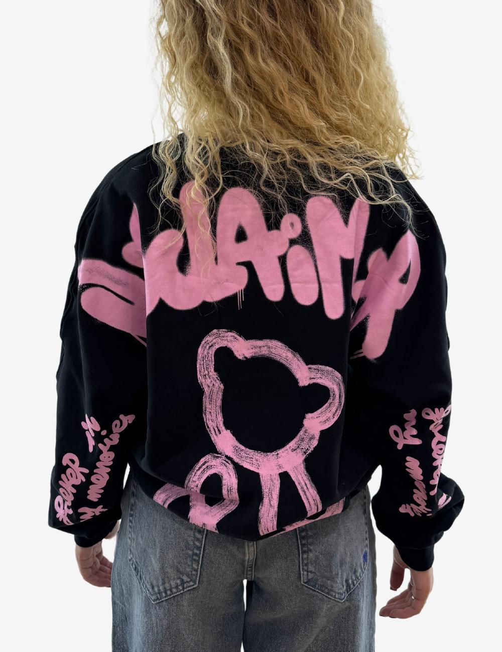 Felpa Disclaimer girocollo con logo e orso sul retro donna