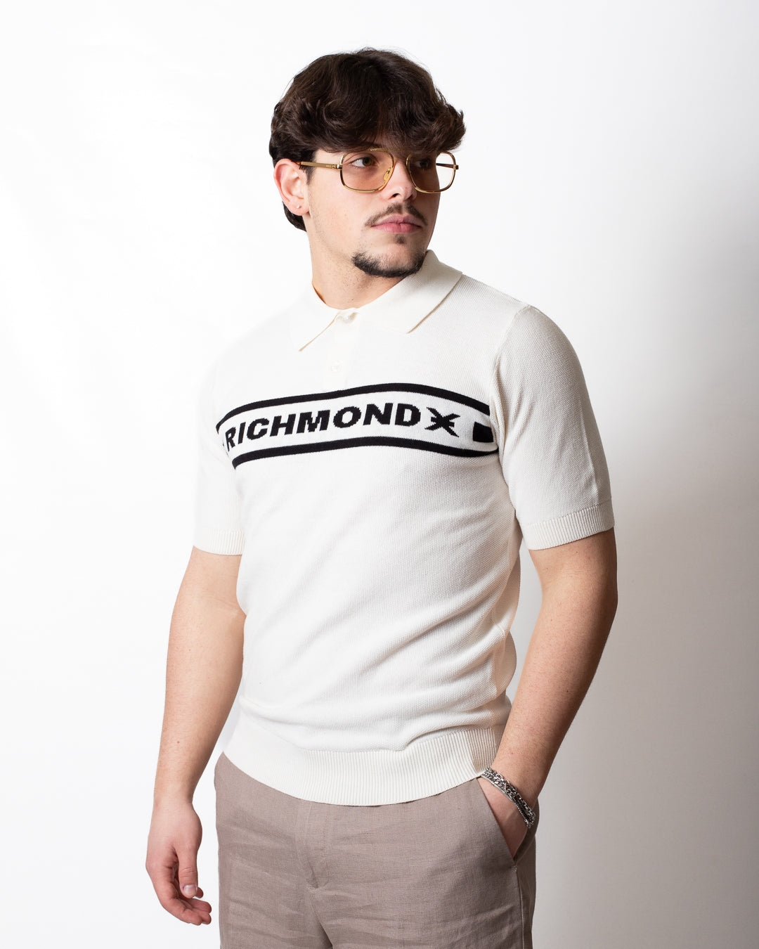 Polo Richmond X in maglia con fascia logata uomo
