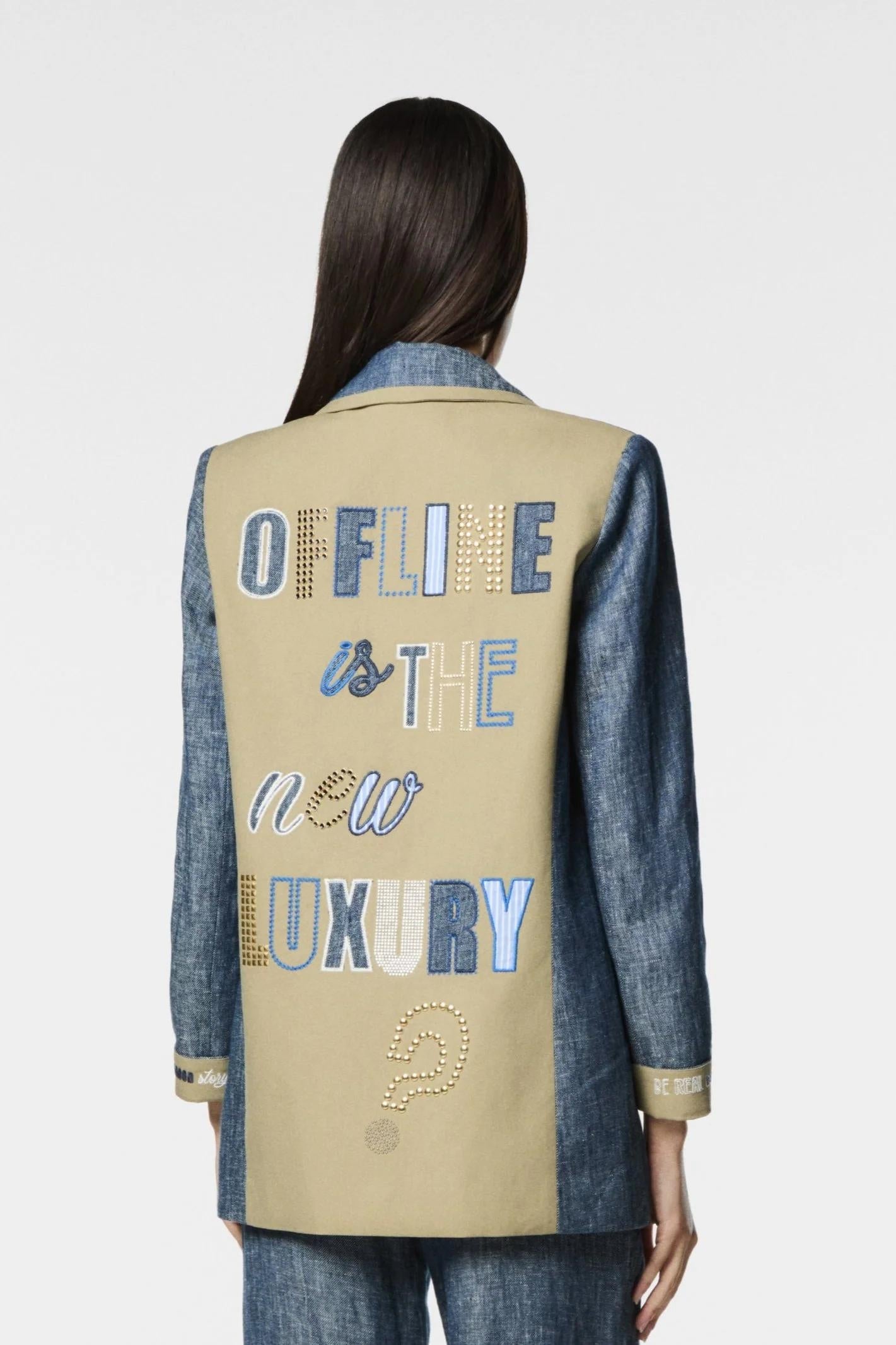 Giacca blazer Nenette monopetto in lino effetto denim donna