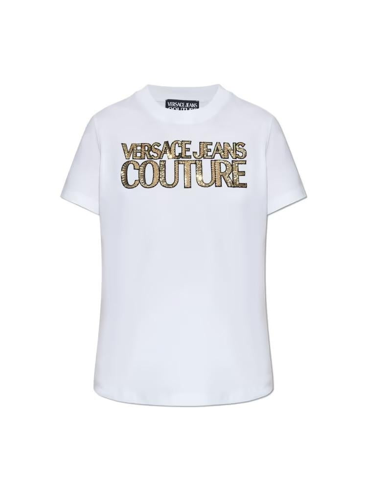 T-Shirt Versace Jeans Couture con logo in paillettes donna