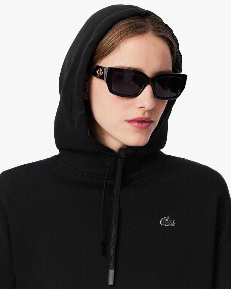 Felpa Lacoste cropped con cappuccio e logo in silicone donna
