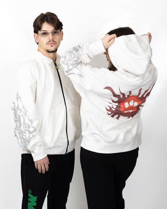 Felpa Barrow fullzip con cappuccio, strass e borchie