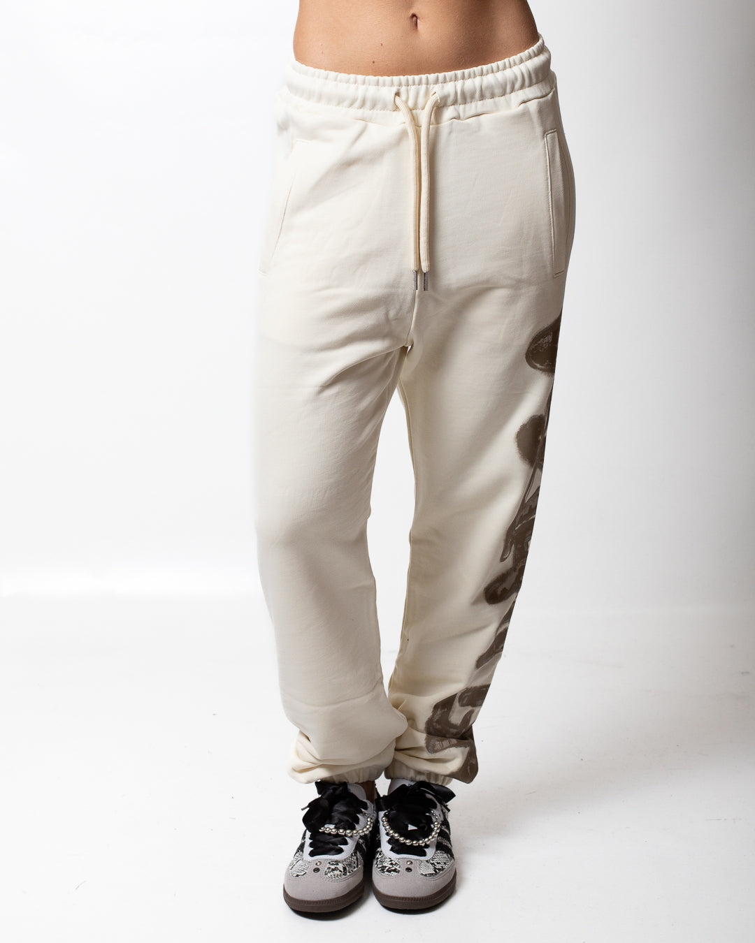 Pantalone Disclaimer in felpa con logo glitterato donna