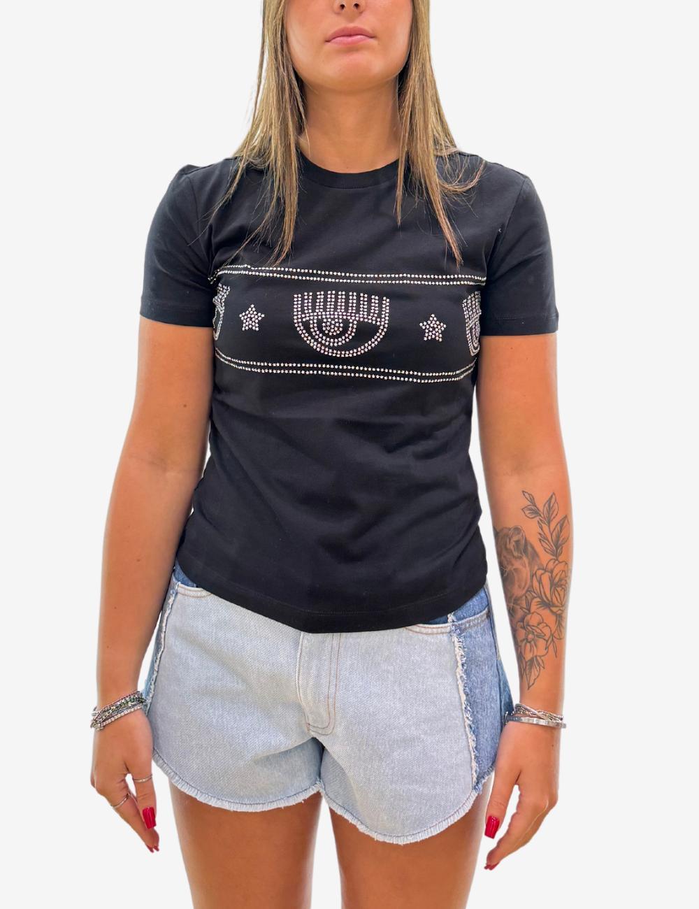T-Shirt Chiara Ferragni con logo "Eye Star" in borchie donna