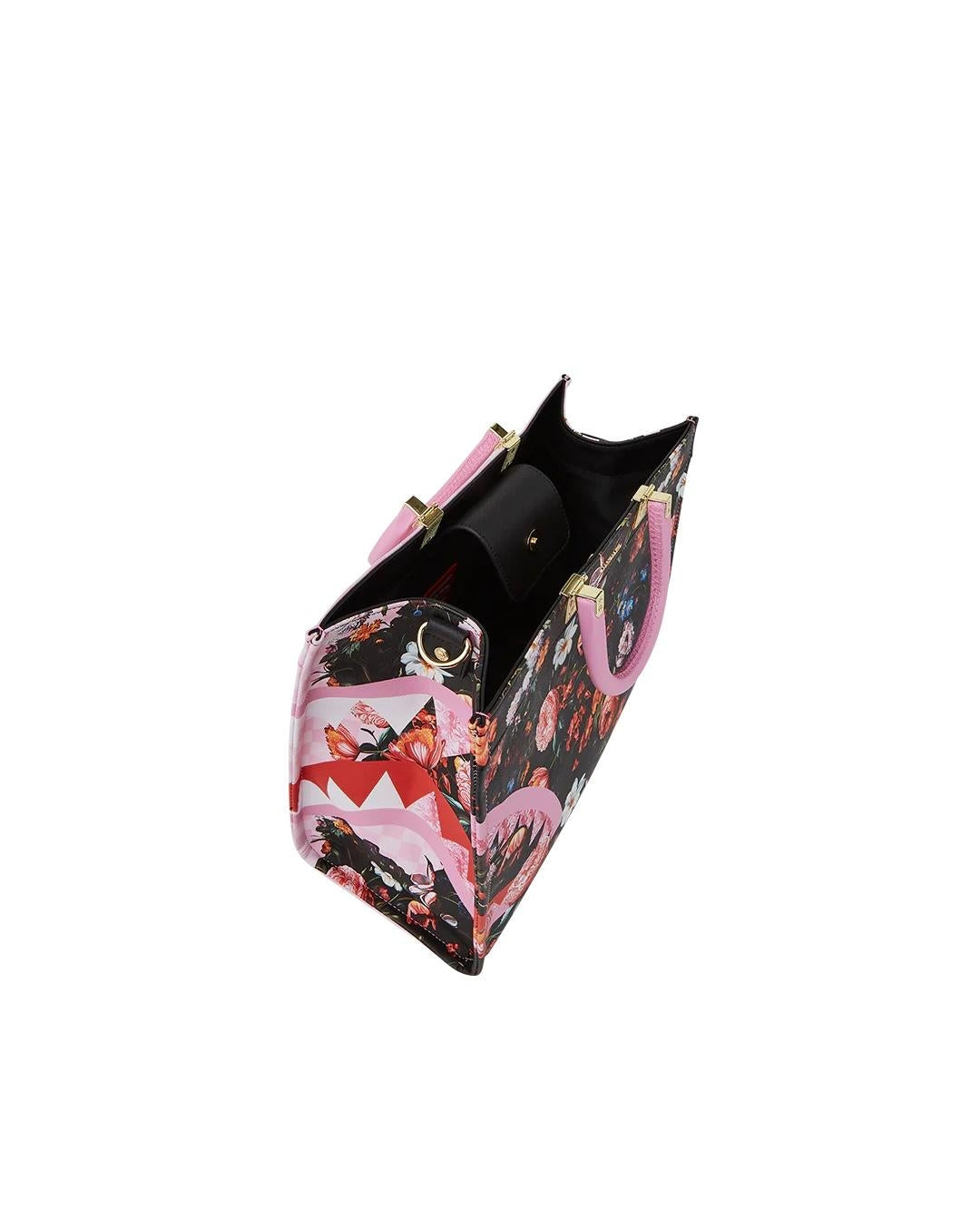 Borsa Sprayground nero pink flowers tote