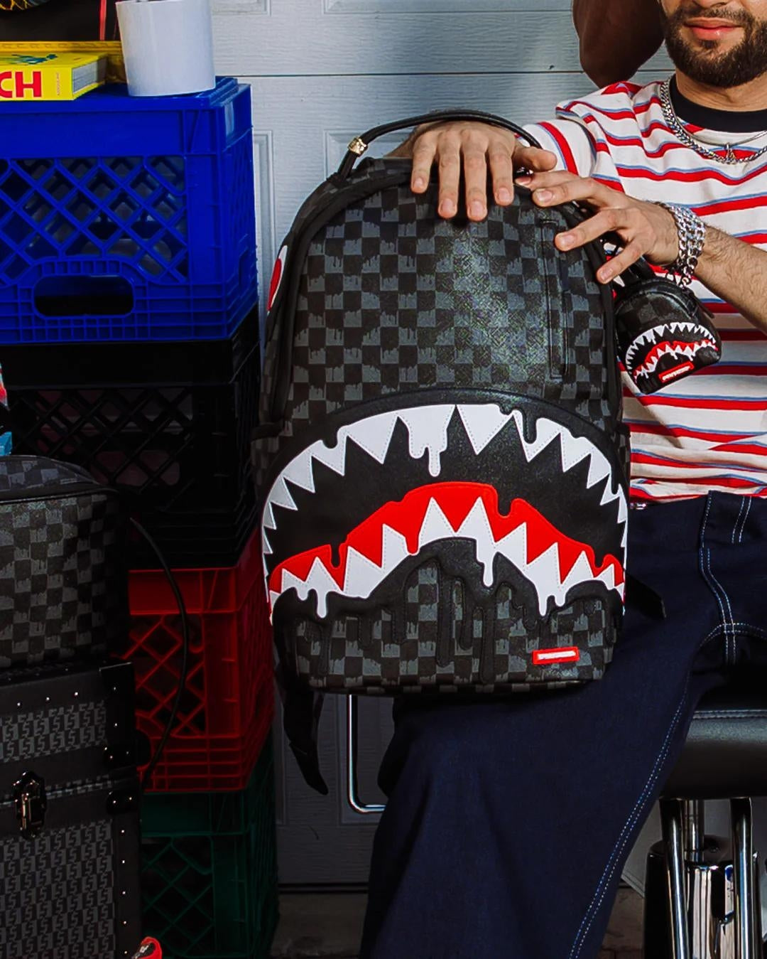 Portachiavi Sprayground nero Dripping sharks in paris backpack keychain