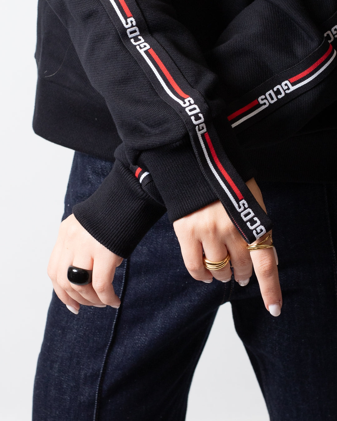 Felpa GCDS girocollo in piquet logo tape donna